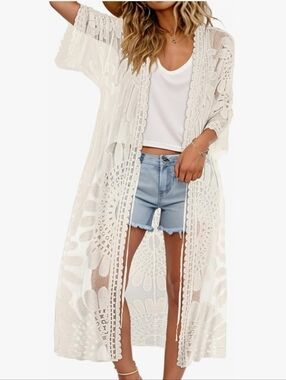 White Crochet Lace Duster Kimono